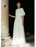 Bateau Neck Ivory Chiffon V Back Wedding Dress